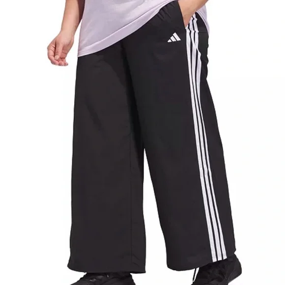 Adidas Wide-Leg Black Pants with Triple White Stripes plus size - Picture 1 of 1